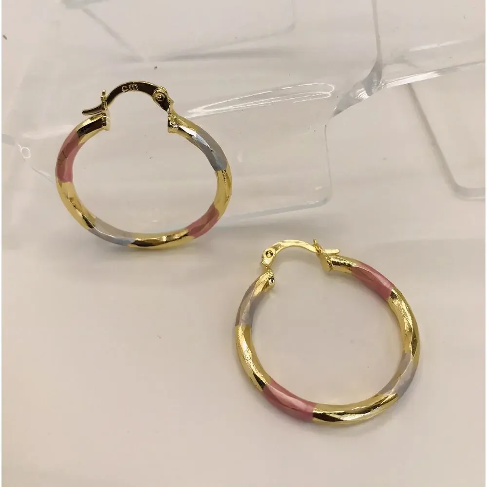 Women's Tri Color 14k Gold Plated 1.20in hoop Earrings Coquetas Oro laminado